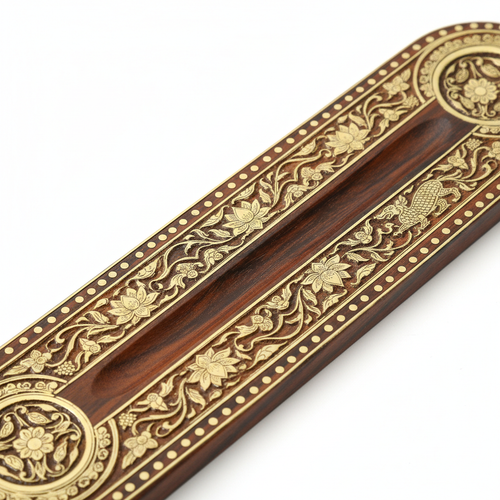 Handcrafted Wooden Incense Stick Holder with Brass Inlay