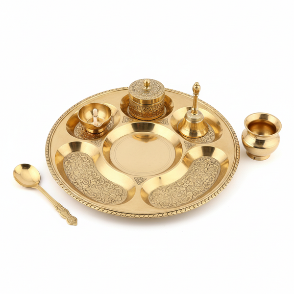Traditional Brass Pooja Thali Set - Complete Worship Essentials